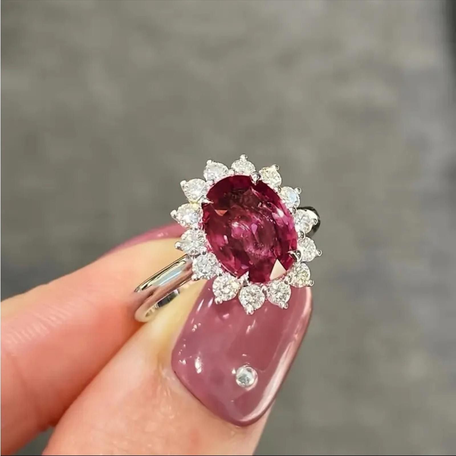 Designer Pink Ruby Simulated Engagement Halo Ring 2.50Ct Oval Cut Size ONE SIZE - 1 Thumbnail