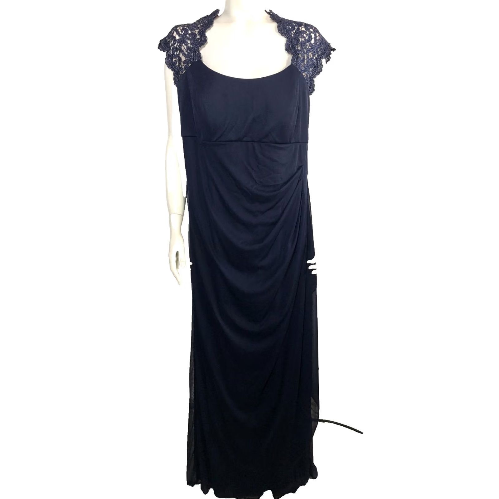 Vintage XSCAPE Plus 14W Crochet Lace Formal Evening Gown Maxi Dress Blue Size XL / US 12-14 / IT 48-50 - 2 Thumbnail