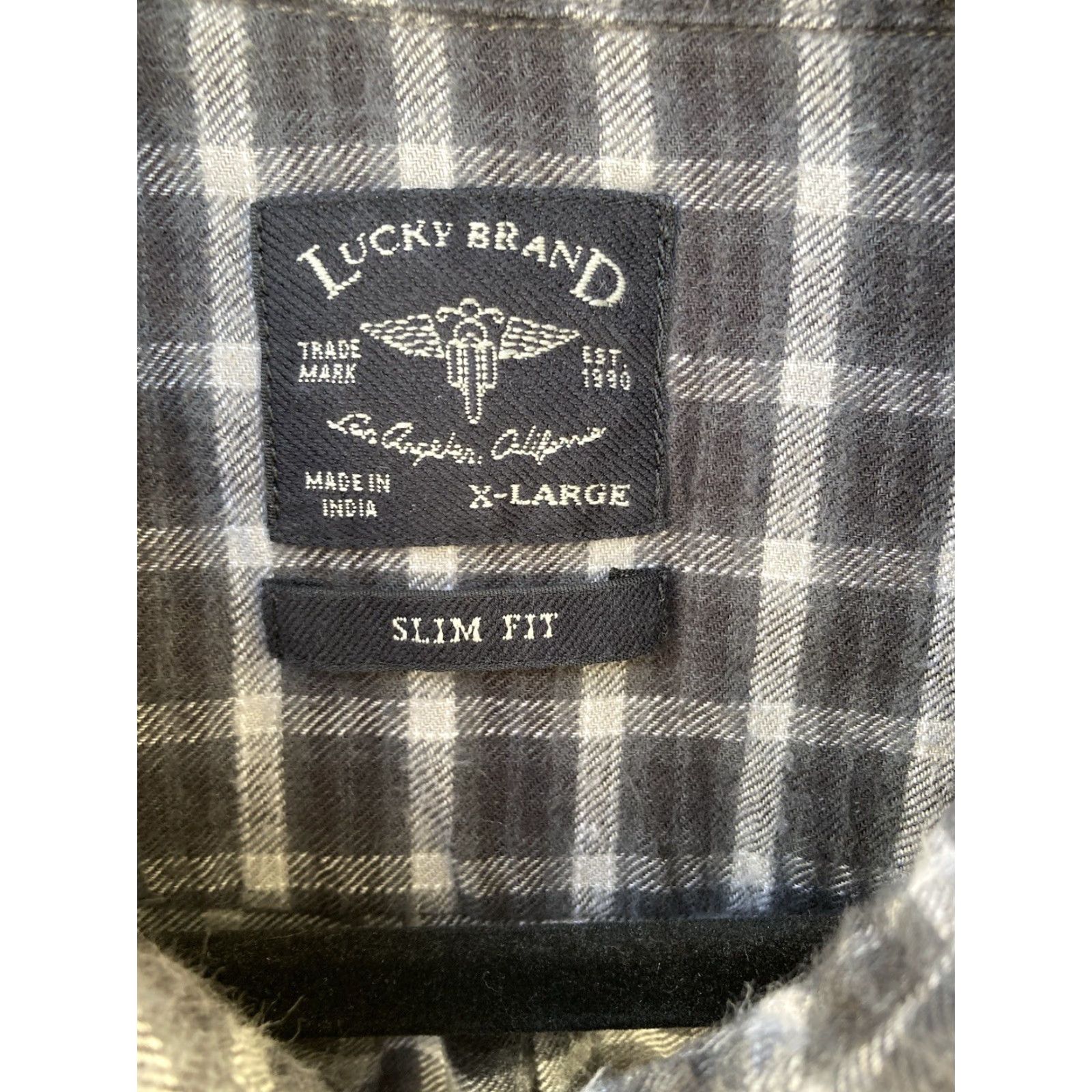 Lucky Brand Men's Lucky Brand Black Plaid Flannel XL Button Pockets Logo Classic Slim Fit Shirt Size US XL / EU 56 / 4 - 2 Thumbnail