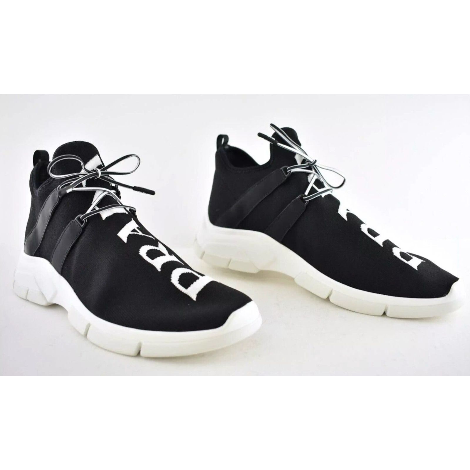 Prada Prada Mens XY Logo Sock Black White Knit Flat Trainer Size US 13 / EU 46 - 3 Thumbnail