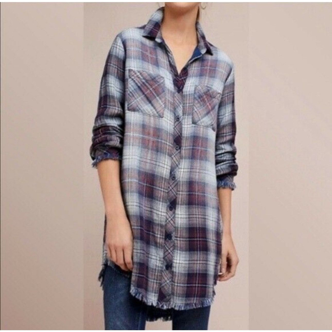 Castaway Clothing Cloth And Stone Frayed Plaid Flannel Shirt - Size Small Size S / US 4 / IT 40 - 1 Thumbnail