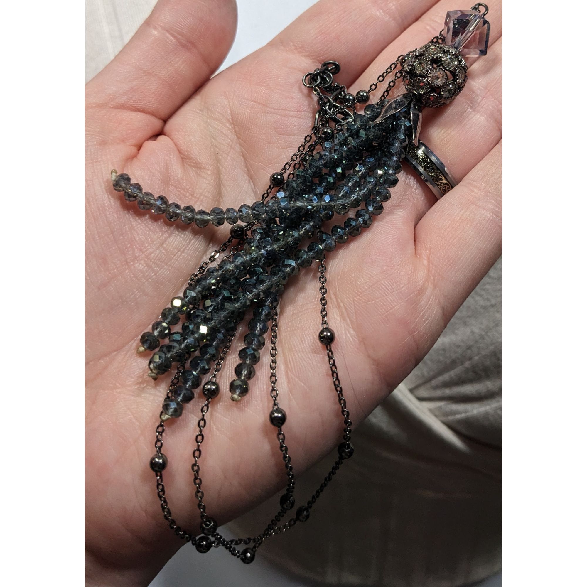 Other Sparkly Glam Crystal Glass Silver Tone Tassel Necklace Size ONE SIZE - 4 Thumbnail
