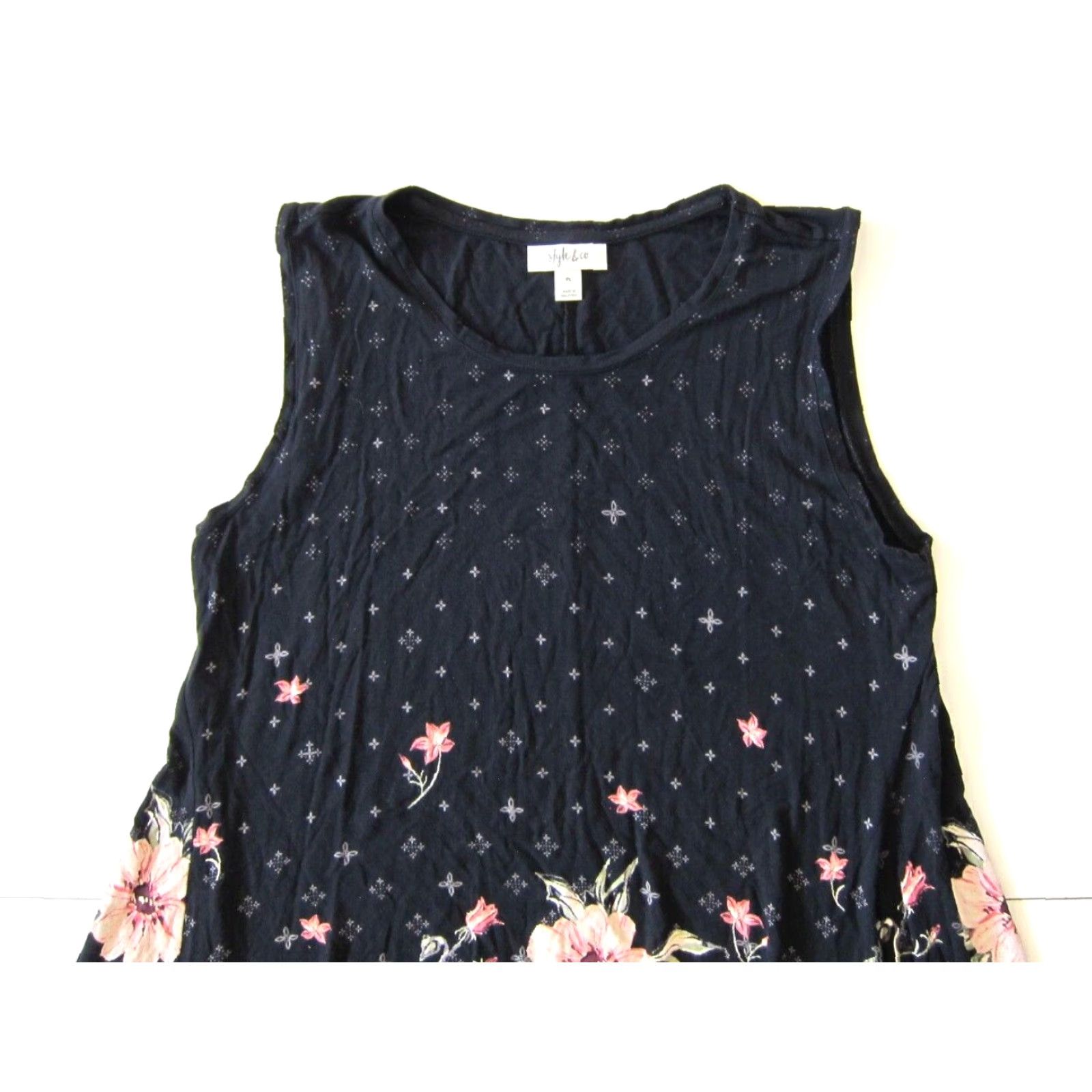 Vintage VINTAGE Style & Co Black Pink Floral Jersey Stretch Sleeveless Tunic Tank Dress PL Size L / US 10 / IT 46 - 3 Thumbnail