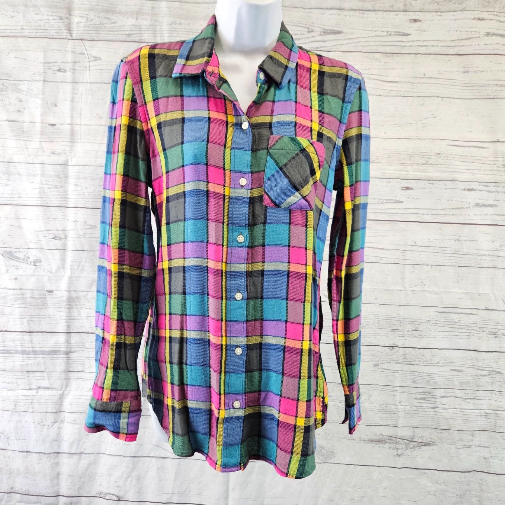 Gap Gap Button-Up Shirt Womens XS Blue Plaid Long Sleeve Cotton Blend Shirt Size XS / US 0-2 / IT 36-38 - 2 Thumbnail