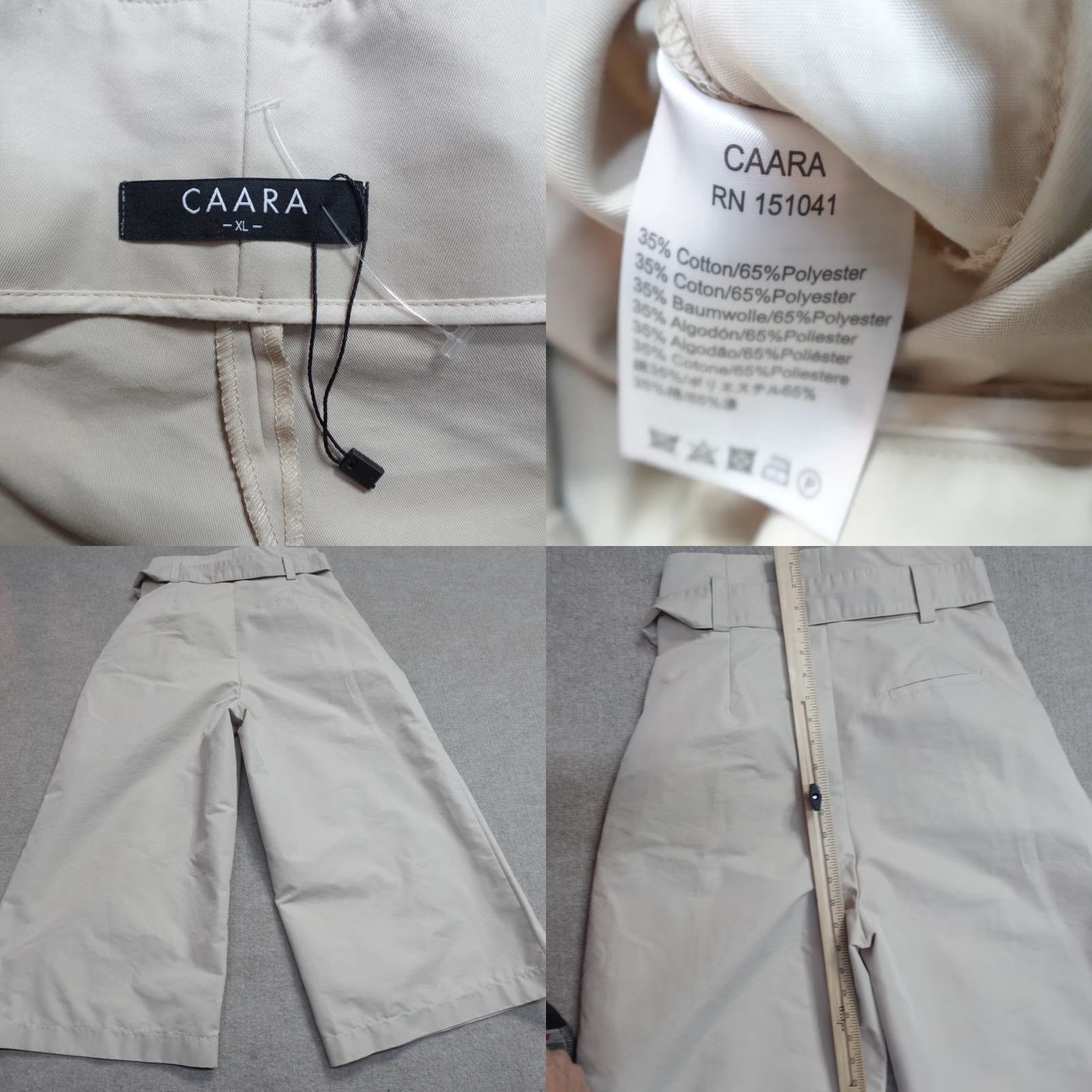 Vintage Caara Womens Pants XL Beige Wide Leg High Rise Belted NEW Size 40" / US 18 - 8 Thumbnail