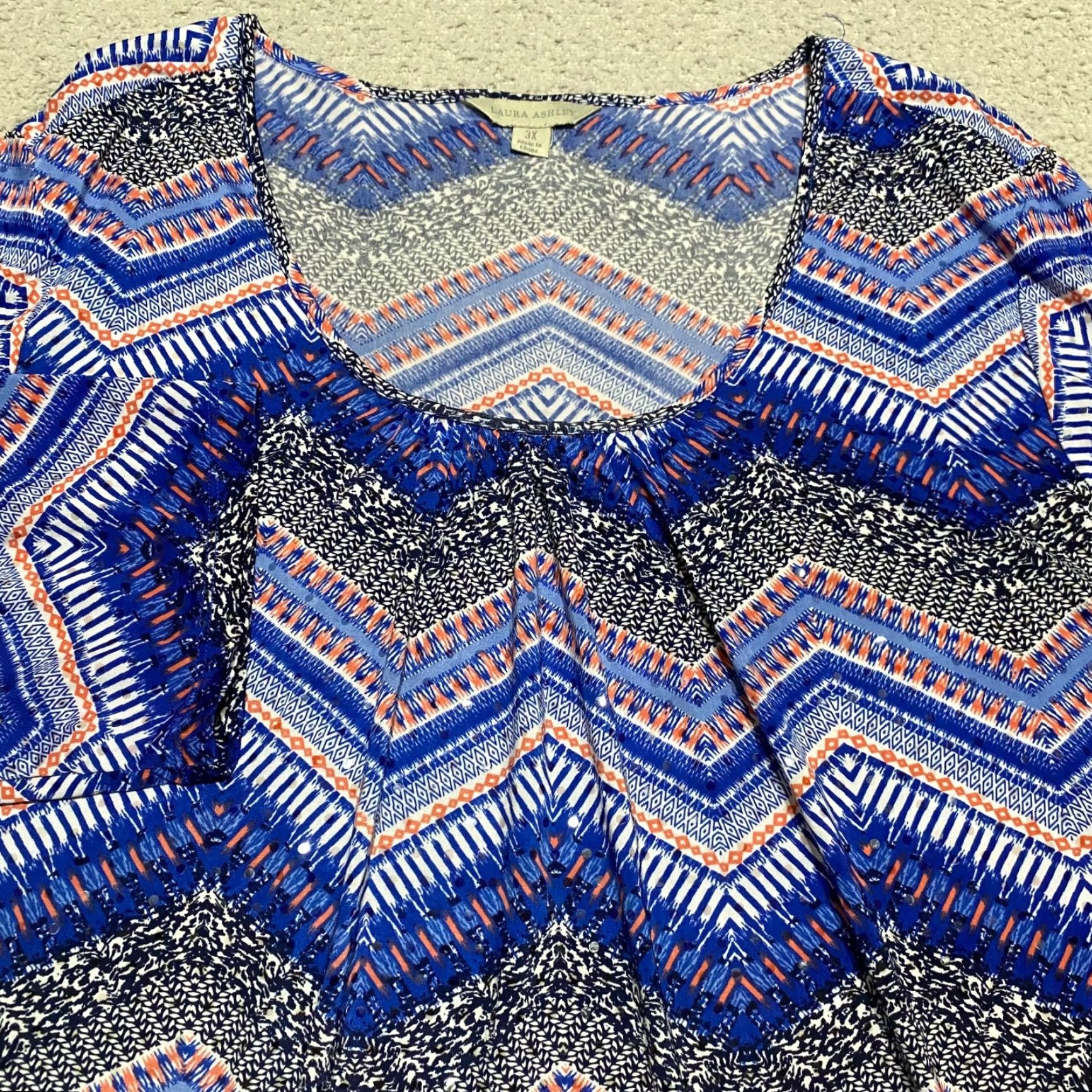 Laura Ashley Laura Ashley Womens 3X Plus Shirt Blouse Round Neck 3/4 Sleeve Multicolor Striped Casual Top Top Mens? Size XXL / US 16-18 / IT 52-54 - 5 Thumbnail