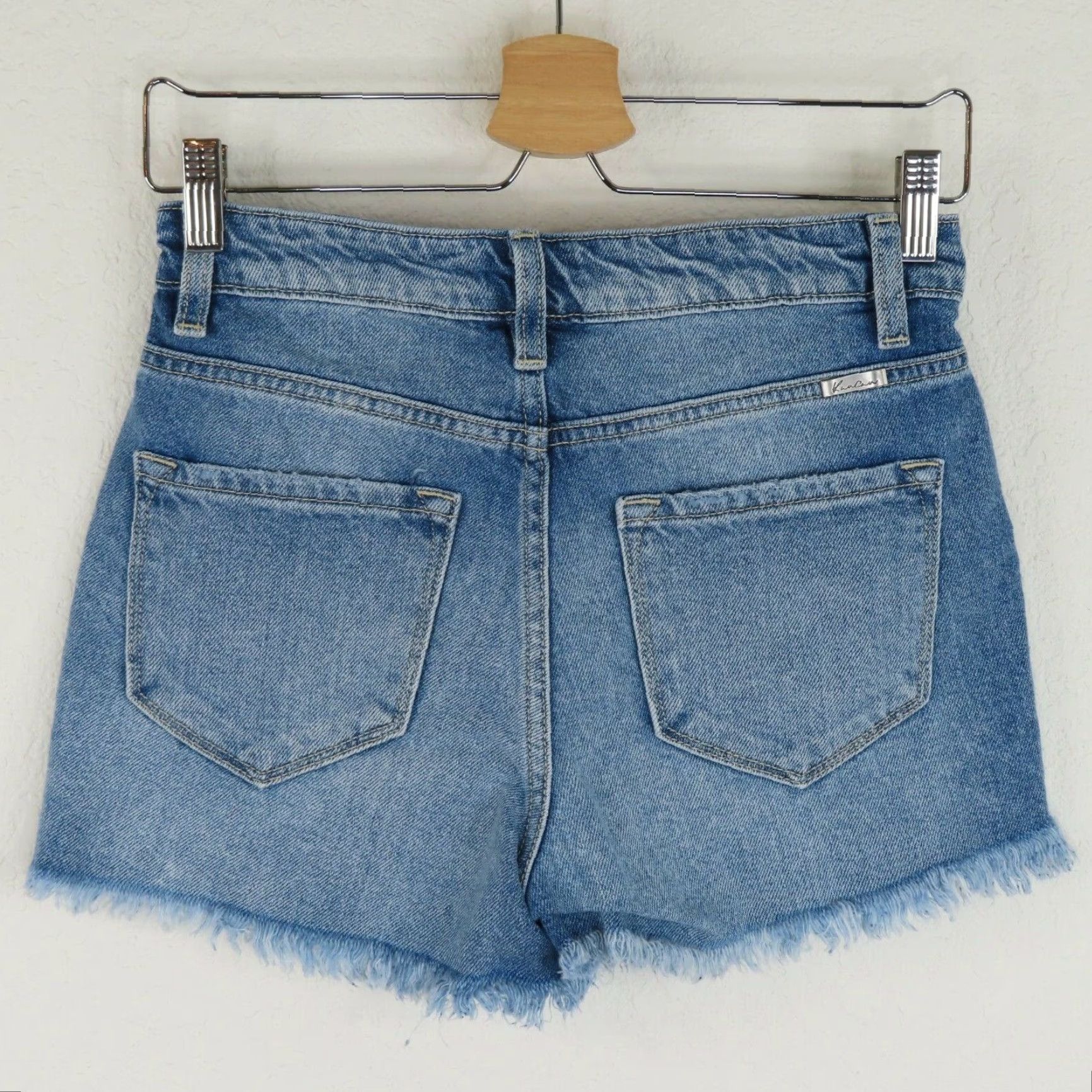 Vintage KanCan Womens Small Distressed Raw Hem Blue Denim Jean Shorts Pockets 36724 Size 28" / US 6 / IT 42 - 5 Thumbnail