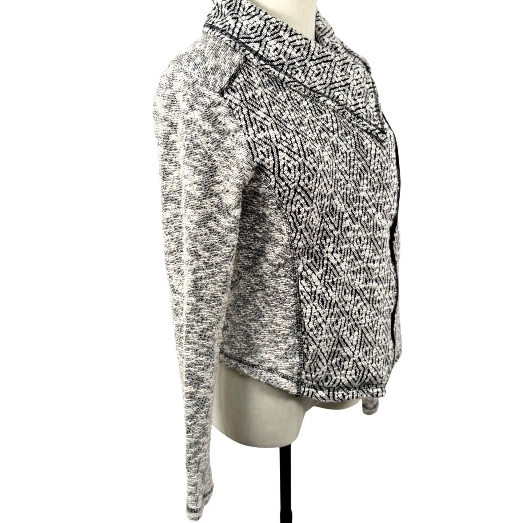 Lucky Brand Lucky Brand S Boucle Knit Sweater Moto Jacket Geometric Diamond Asymmetrical Zip Coat Size S / US 4 / IT 40 - 4 Thumbnail