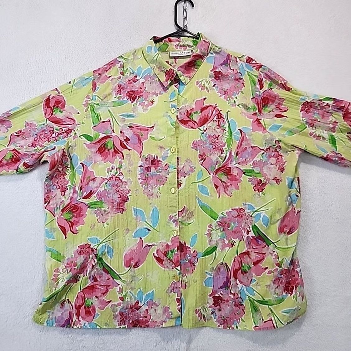 Vintage VINTAGE Sag Harbor Blouse 3/4 Sleeve Button Collared Floral Green 2X Womens XS-XXL? Size XXL / US 16-18 / IT 52-54 - 3 Thumbnail