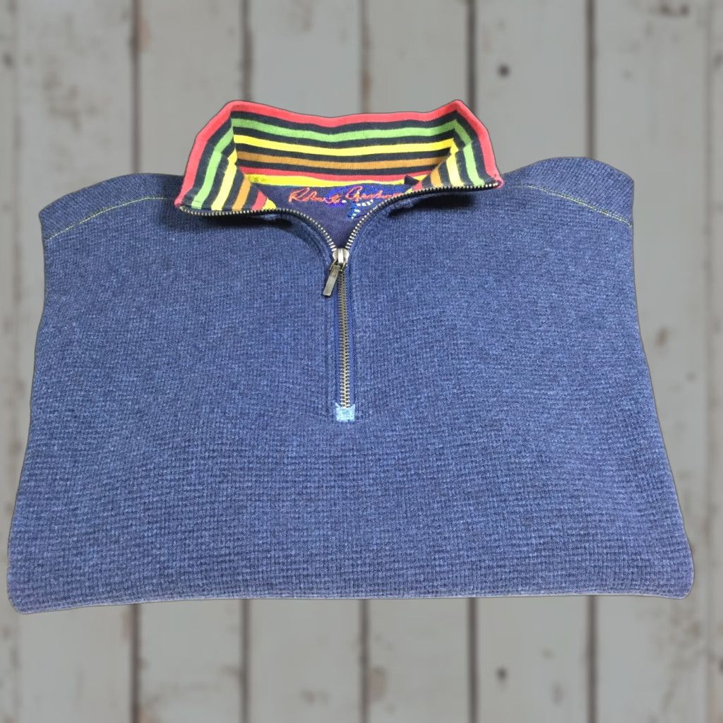 Robert Graham VINTAGE Robert Graham Sweater 1/4 Zip Navy Blue Cotton XL Mens SKU 1/2 Zip 100% Cotton Men’s Clothing Size US XL / EU 56 / 4 - 1 Thumbnail