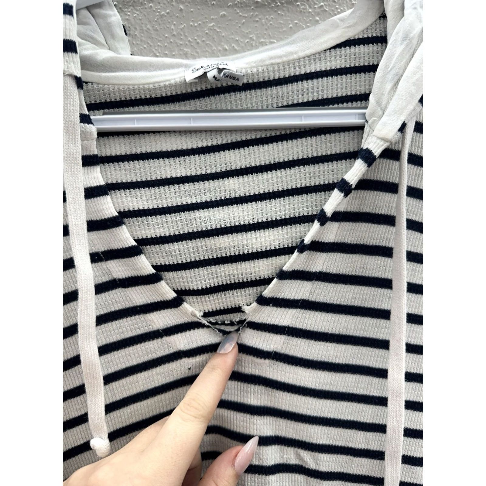 Splendid Small White Black Striped Long Sleeve Hooded Thin Womens Shirt Splendid Size S / US 4 / IT 40 - 4 Thumbnail