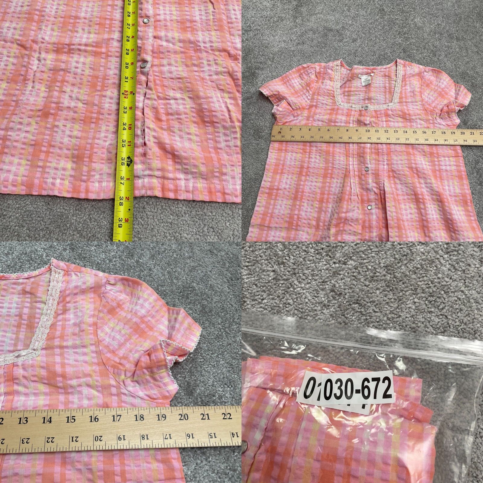 Pinko Pink K Nightgown Sleepwear Dress Womens Small Plaid Button Down Lace Trim Cotton Size S / US 4 / IT 40 - 8 Thumbnail