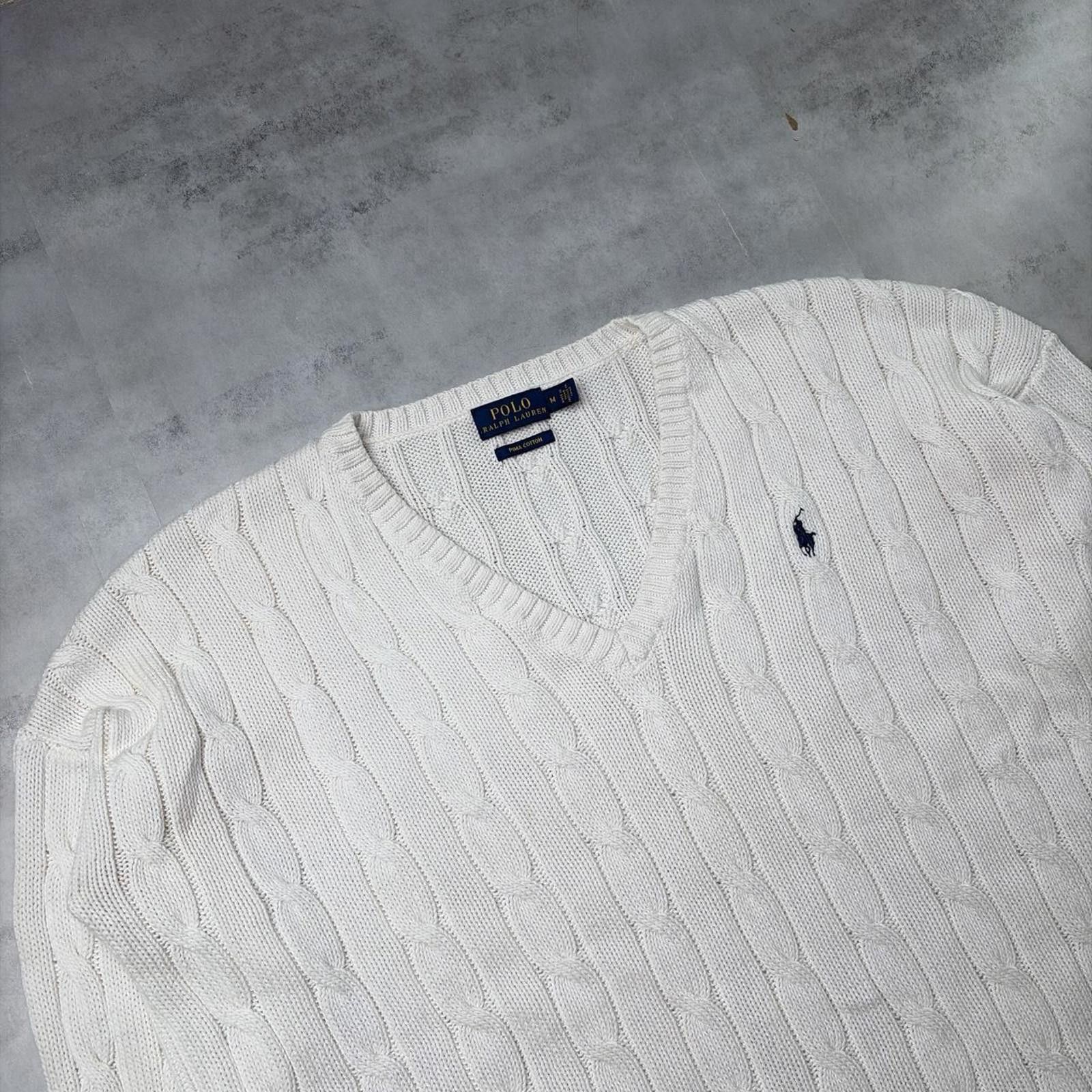 Polo Ralph Lauren Y2K White Polo Ralph Lauren Quilted Knit V-Neck Sweater Size M / US 6-8 / IT 42-44 - 4 Thumbnail