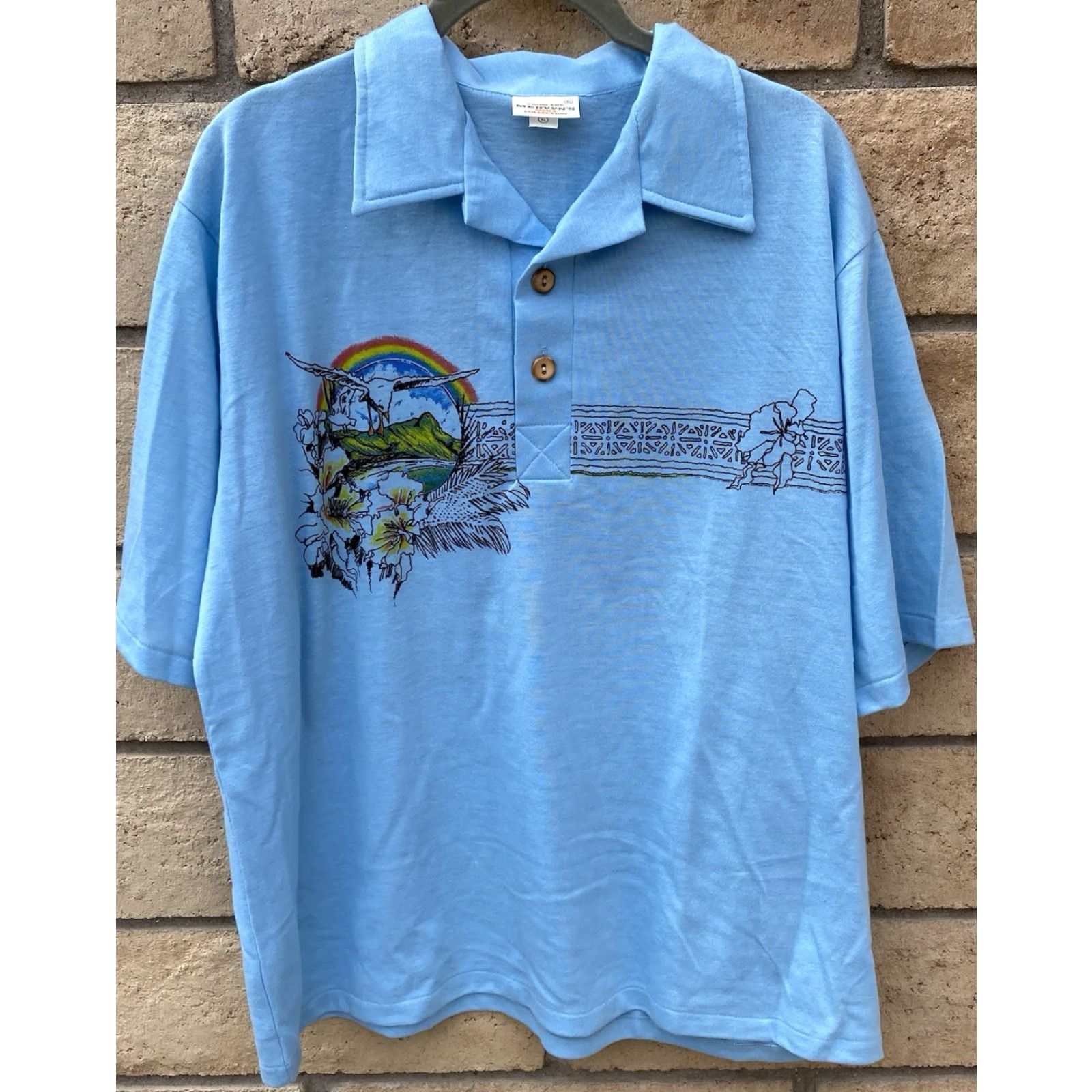 Vintage VINTAGE Mervyns Men’s Collection Hawaiian Polo Shirt XL Shirt Casual 1980s Blue Tropical Rainbow 70s 80s Size US XL / EU 56 / 4 - 6 Thumbnail