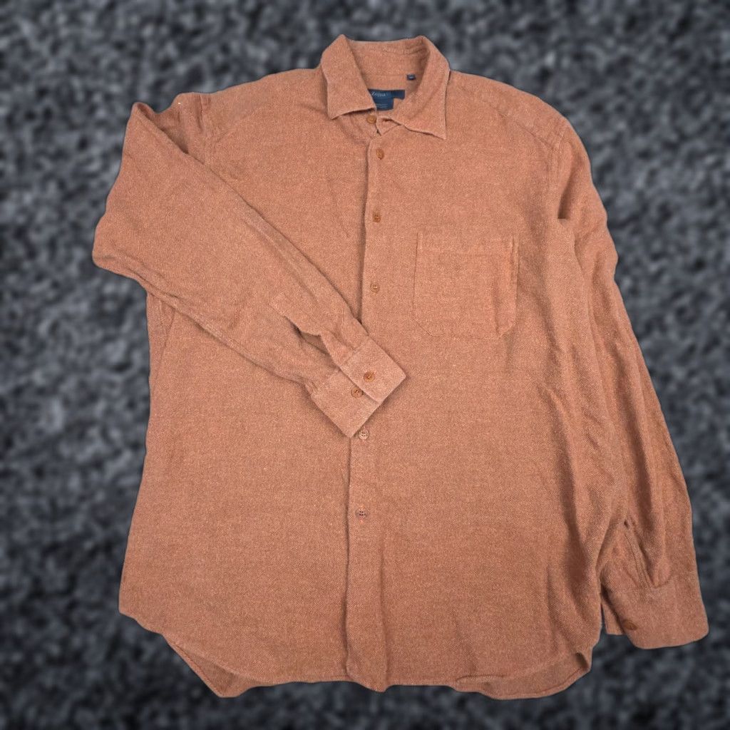 Ermenegildo Zegna VINTAGE Ermenegildo Zegna Flannel Shirt Button-Up XL Orange Cotton Men's Italy Size US XL / EU 56 / 4 - 1 Thumbnail