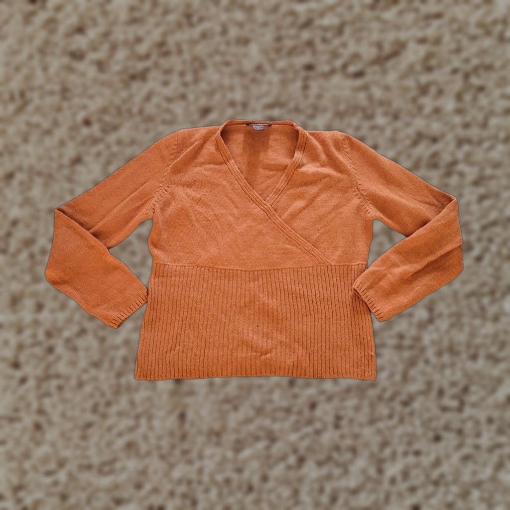 Vintage Beretti Sweater Top Womens Large Orange Merino Wool Long Sleeve V Neck Career Size L / US 10 / IT 46 - 1 Thumbnail