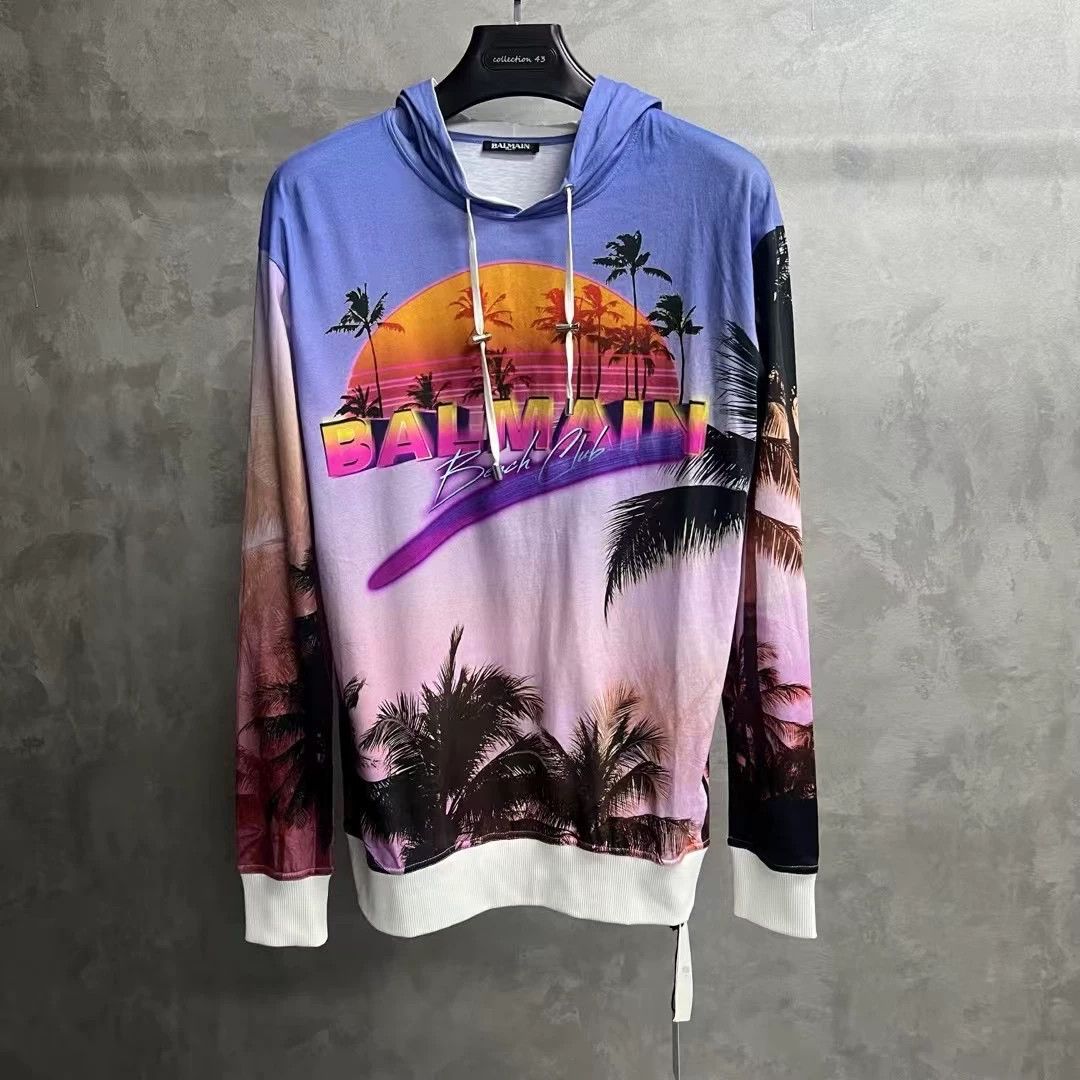 Balmain Balmain Printed Blue Hoodie S Men Size US S / EU 44-46 / 1 - 1 Thumbnail