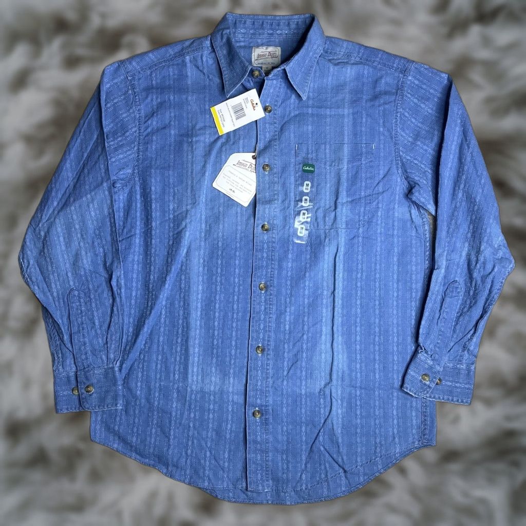 Vintage VINTAGE Cabela's Indigo Blues Shirt Men M Long Sleeve Button-Up Geometric Southwestern NWT FLAWS Blue Cotton Size US M / EU 48-50 / 2 - 1 Thumbnail
