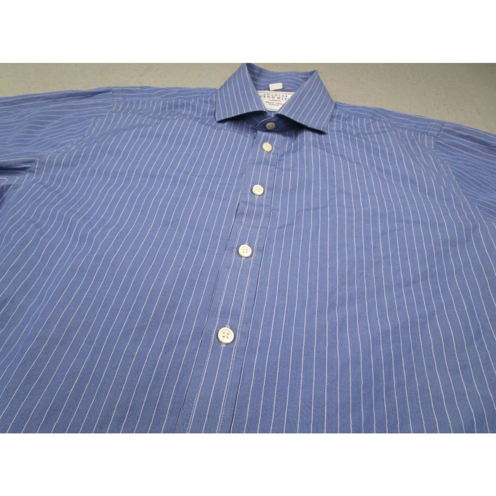 Charles Tyrwhitt VINTAGE Charles Tyrwhitt Dress Shirt Men 34 Slim Blue Stripe Long Sleeve Button Up French Cuffs Business Casual Wedding Collar Shirt Size 34R - 2 Thumbnail