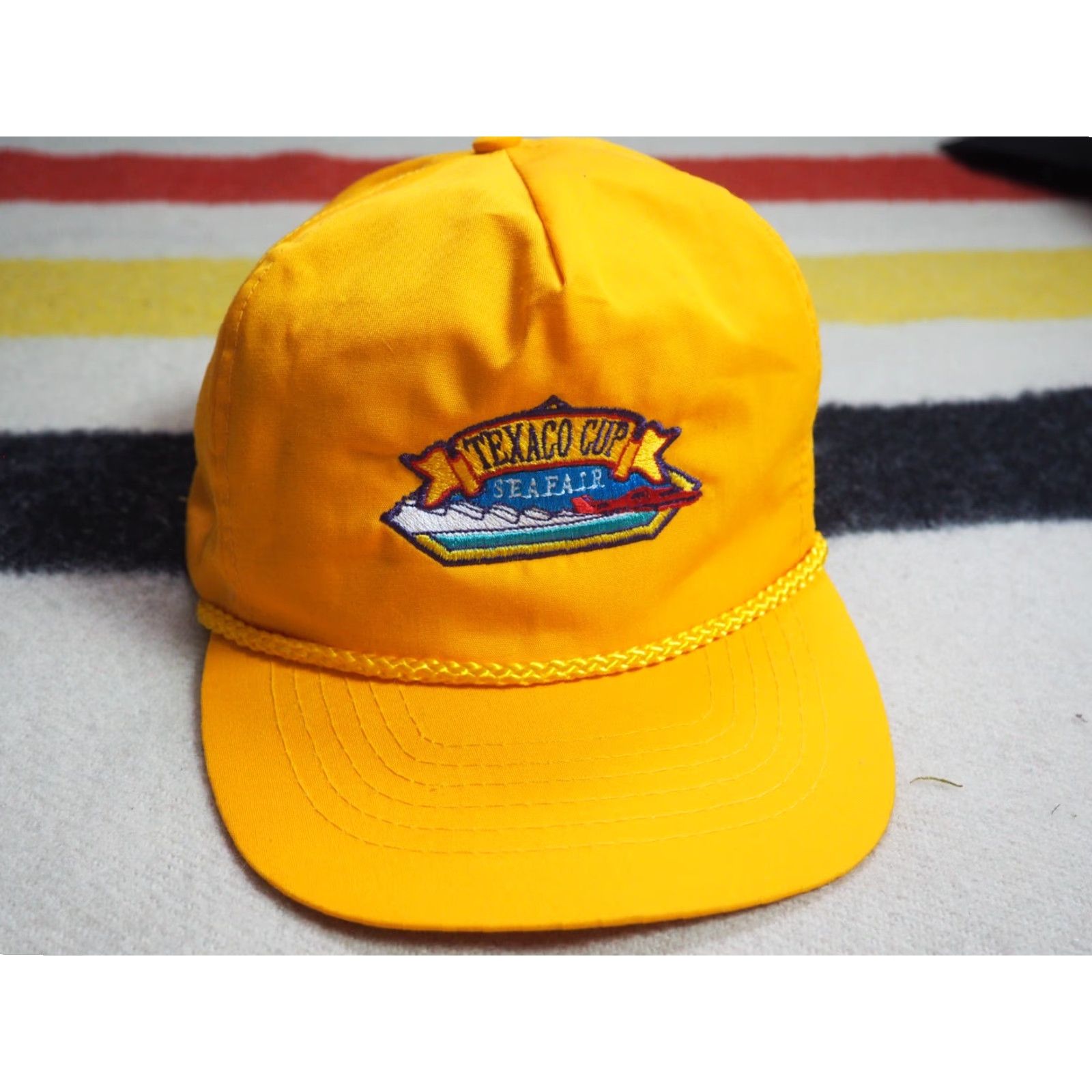 Vintage VINTAGE Texaco Cup Speedboat Racing Seafair Yellow OTTO Trucker Hat Cap Adjustable Men Hat 90s Style Summer Spring Fall Yellow StrapbackCN? Size ONE SIZE - 4 Thumbnail