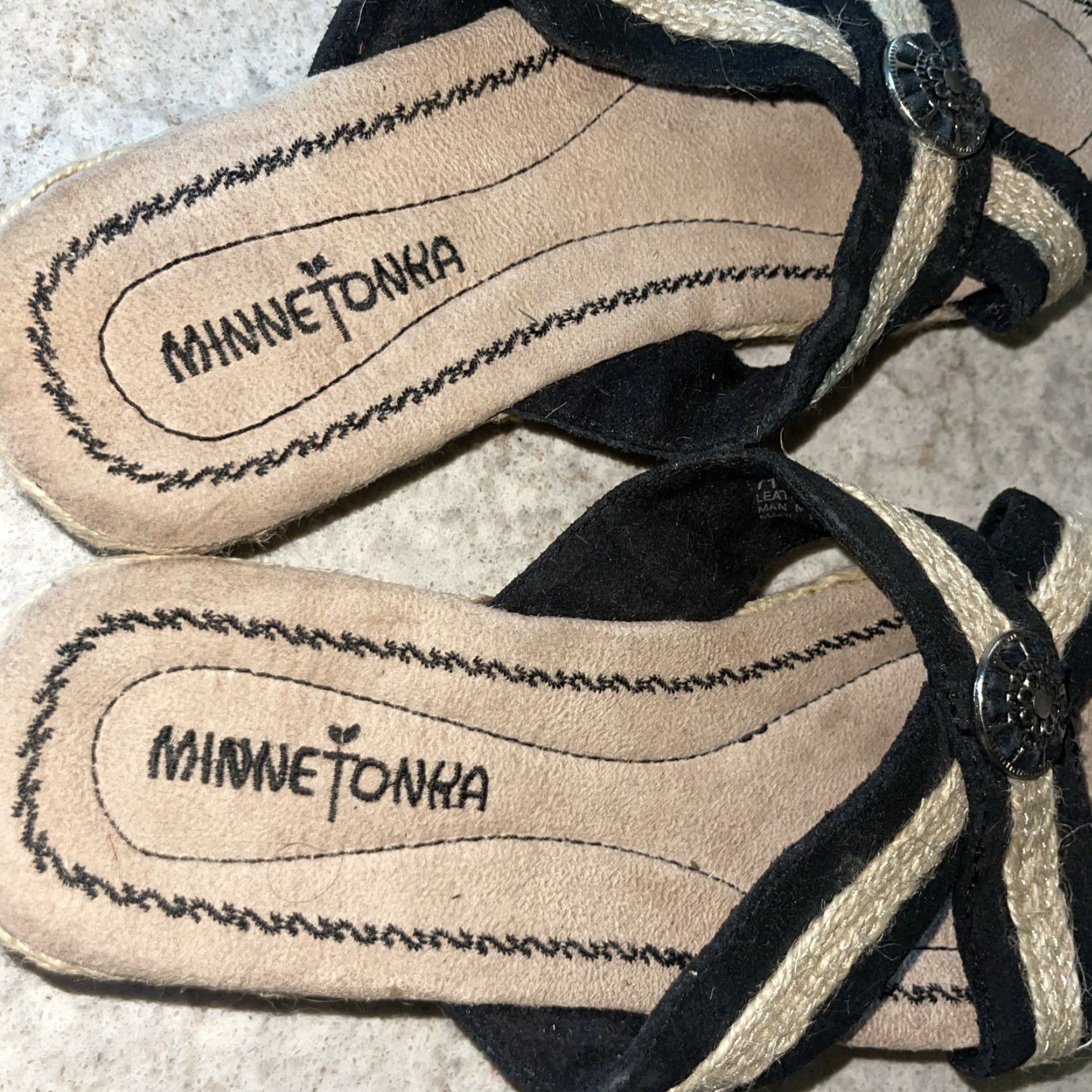 Minnetonka Minnetonka Sandal Women's Espadrille Leather Upper Black Tan Size 7 Flat Criss Cross Comfort Footwear Size US 7 / IT 37 - 7 Thumbnail