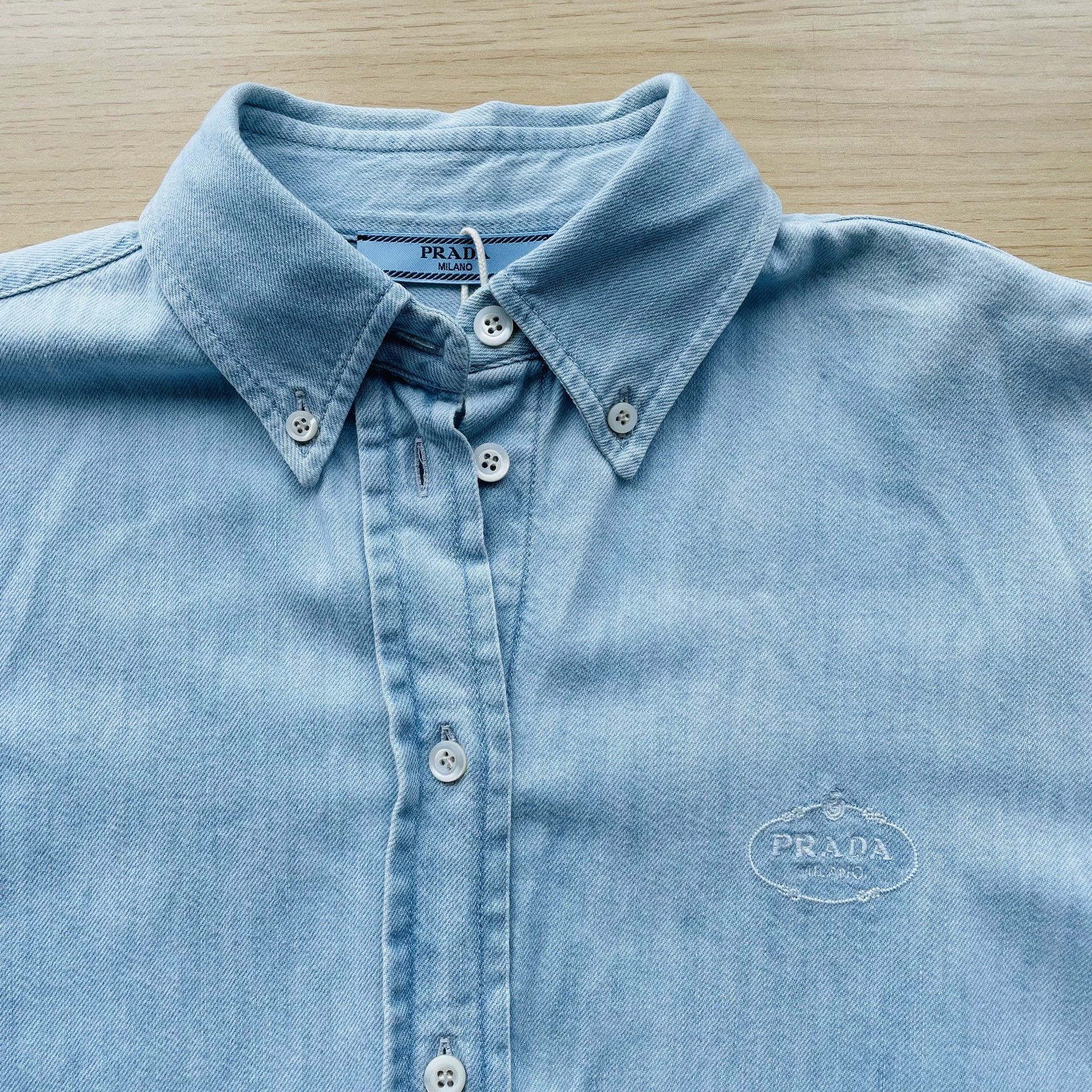 Prada Prada 99 New Embroidered Logo Denim Shirt Blue 36 Size XS / US 0-2 / IT 36-38 - 3 Thumbnail