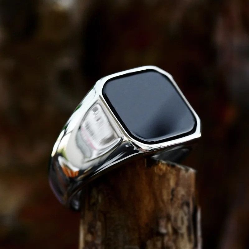 Other Retro Flat Square Black Glass Ring Size ONE SIZE - 7 Thumbnail