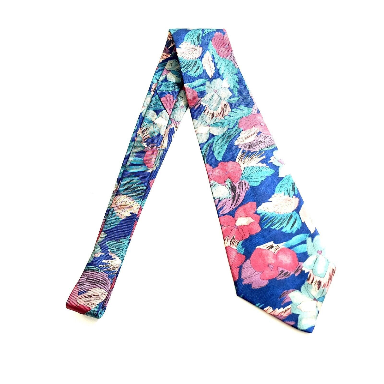 Vintage Hunting Horn Classics Blue Pink Floral Print Wide Silk Tie Size ONE SIZE - 6 Thumbnail