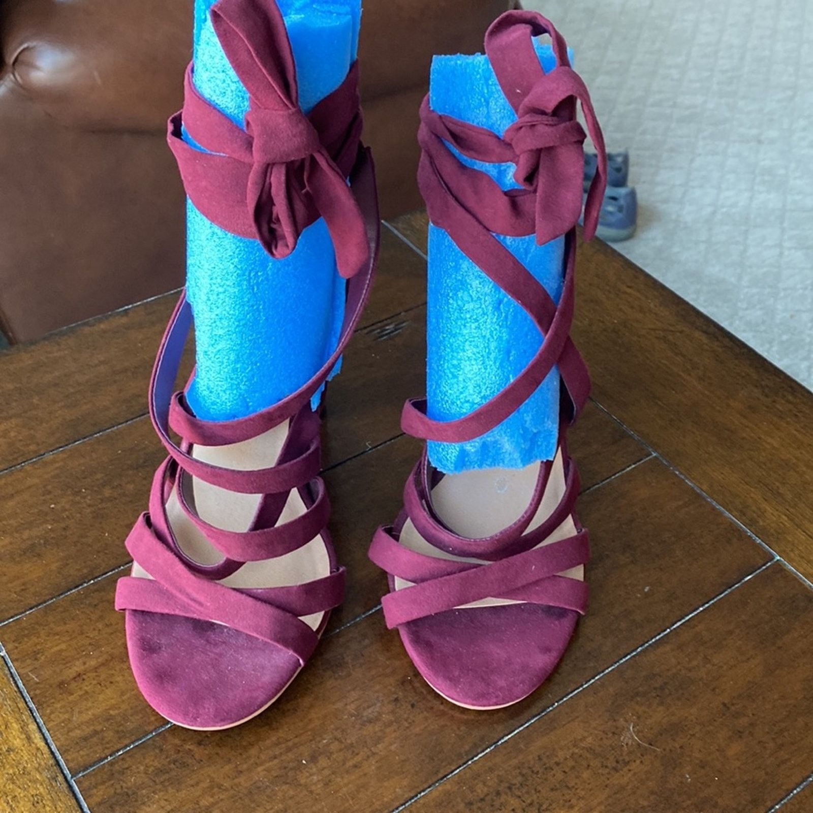 Other Torrid maroon strappy heels faux suede chunky heel sz 10.5W Size US 10.5 / IT 40.5 - 4 Thumbnail