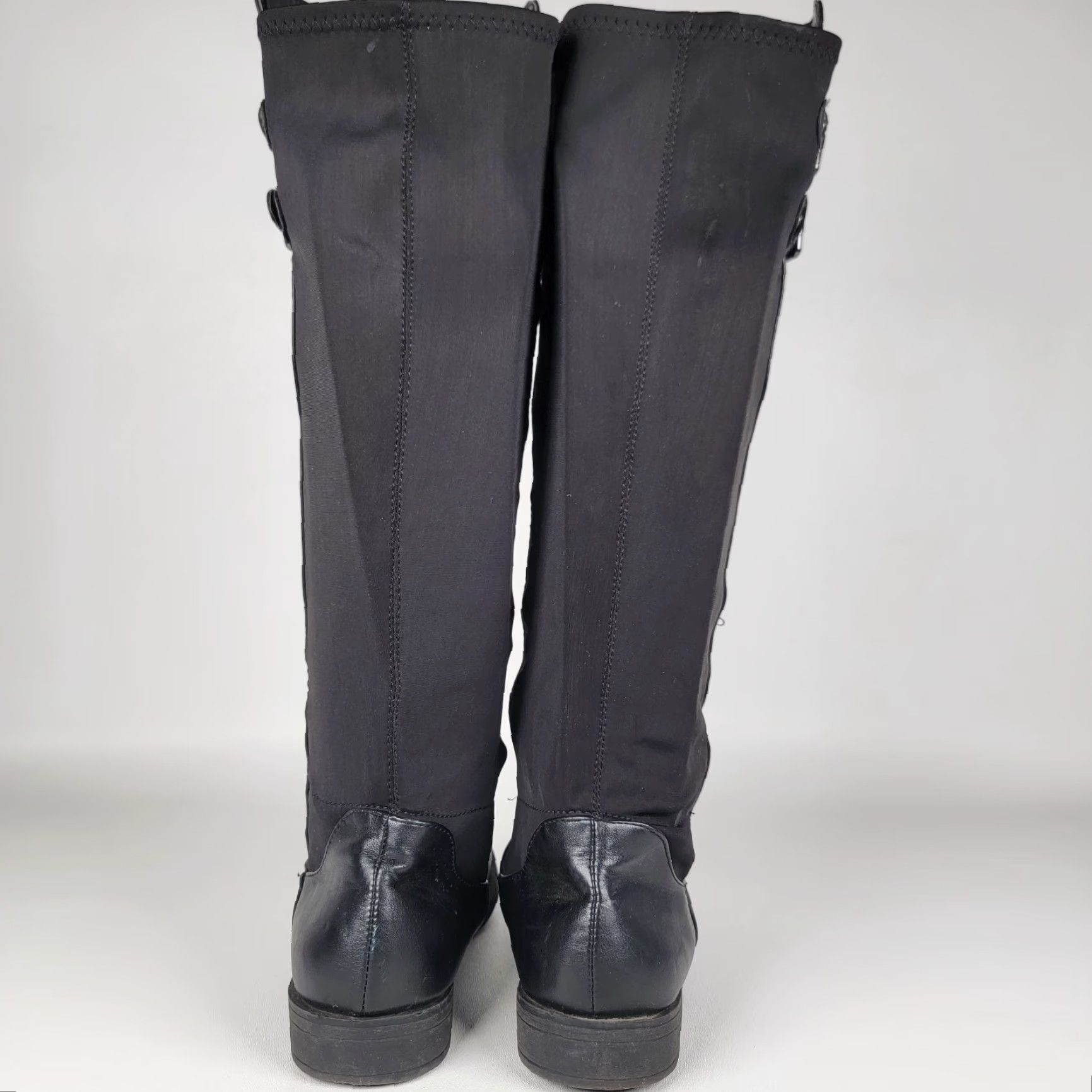 Vintage Jasmine Women's Tall Boots Black Faux Leather Stretch Fabric Size 9 M Size US 9 / IT 39 - 7 Thumbnail