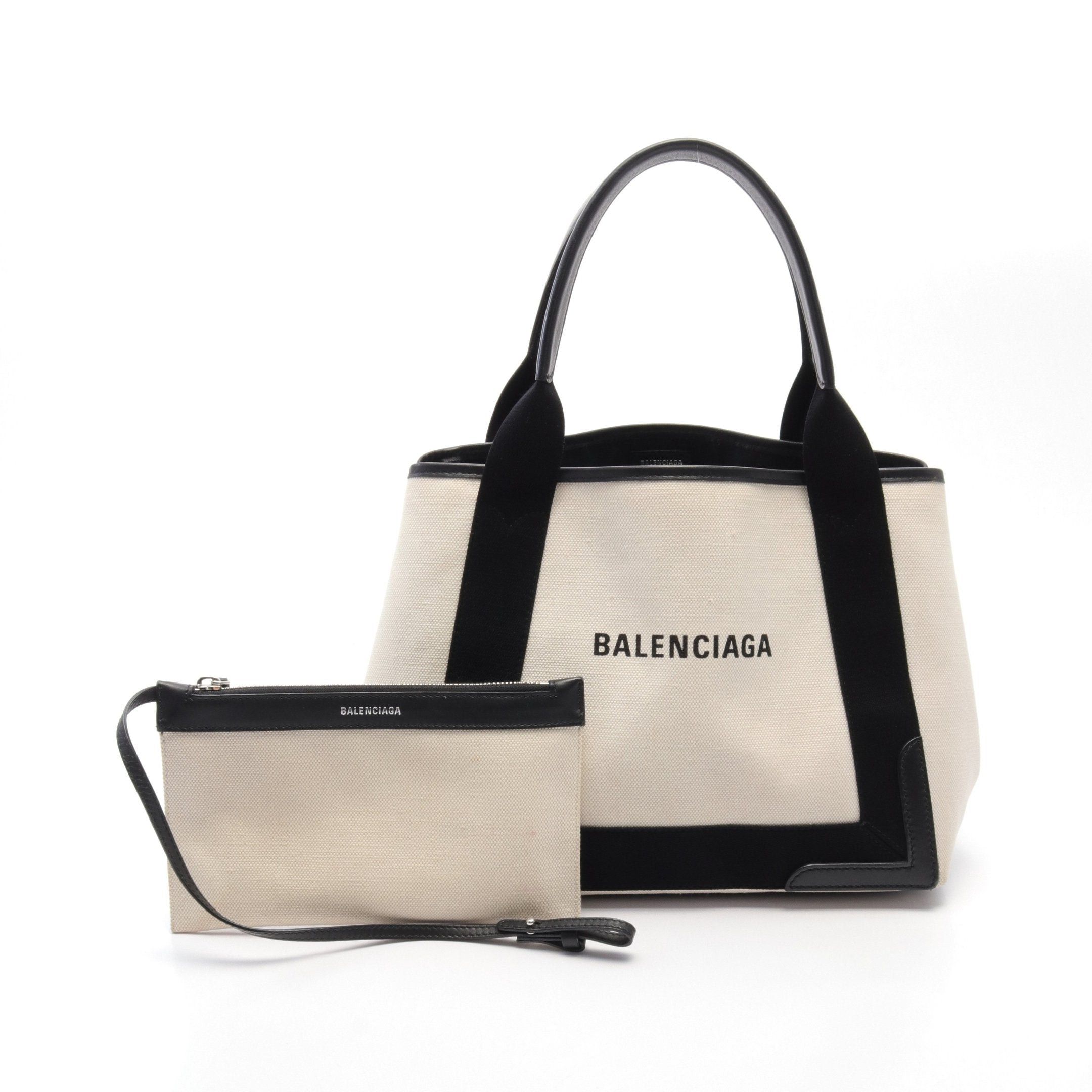 Balenciaga Balenciaga Navy Cabas S Hippopotamus Handbag Tote Bag Canvas Leather Ivory Black Size ONE SIZE - 1 Thumbnail