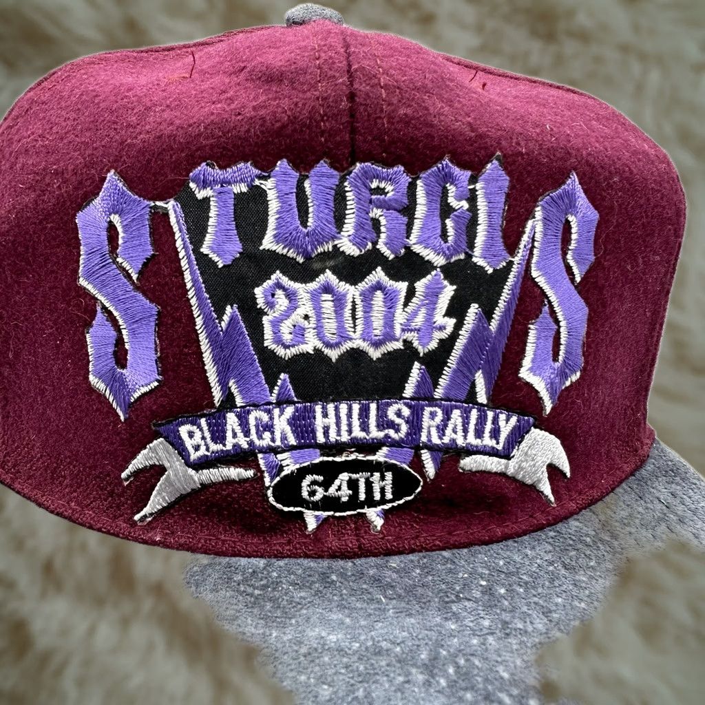 Vintage VINTAGE Cameo Sturgis 2004 Adjustable Burgundy Hat Cap 64th Annual Black Hills Rally Hat Unisex Adults Adjustable Wool Blend Size ONE SIZE - 1 Thumbnail