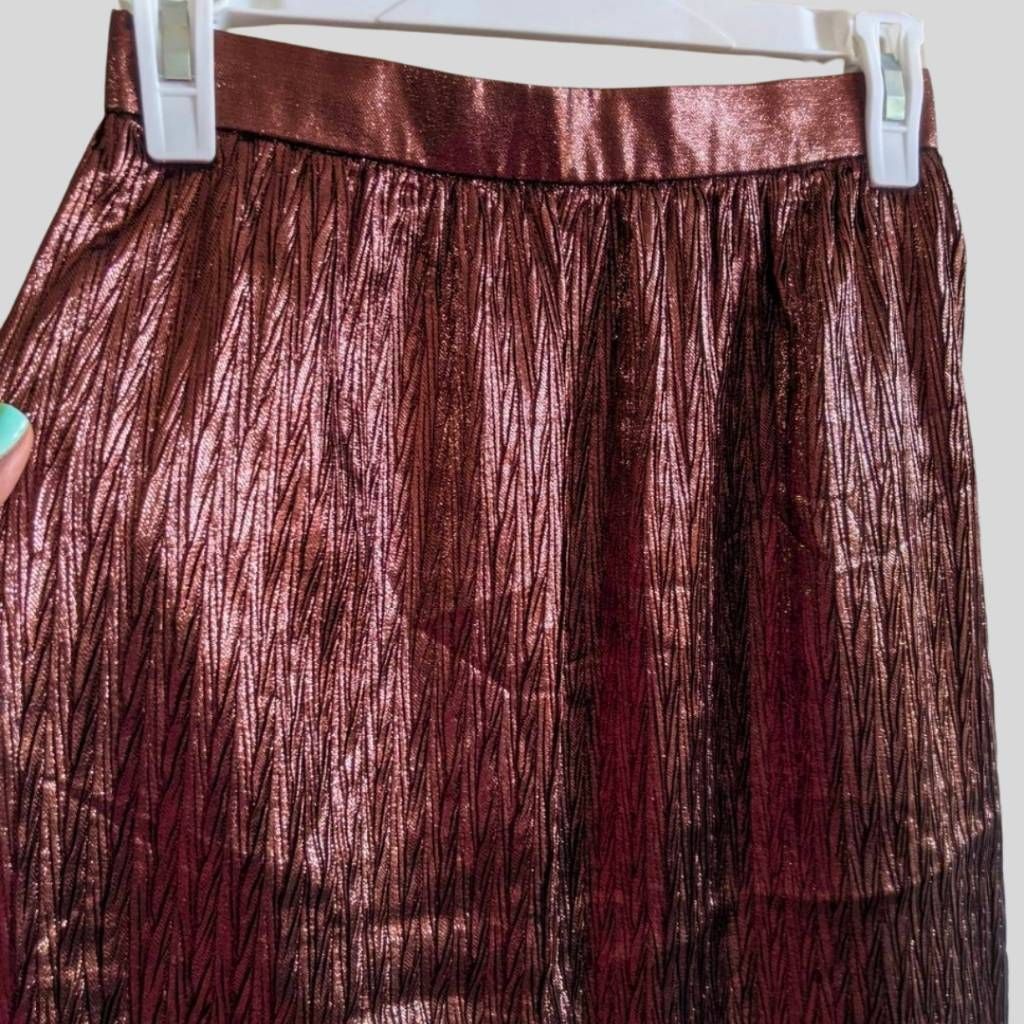 Evan Picone Vintage Evan Picone Brown Metallic Pleated Midi Skirt Size 4 Size 27" / US 4 / IT 40 - 11 Thumbnail