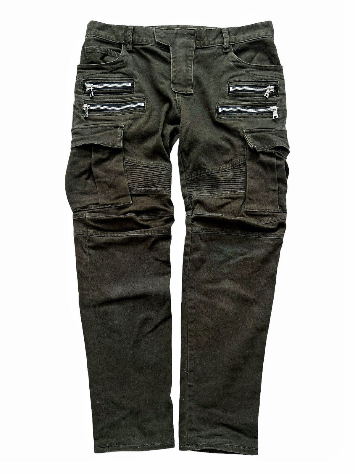 image of Balmain Grail Decarnin Zip Moto Biker Denim in Green, Men's (Size 34)