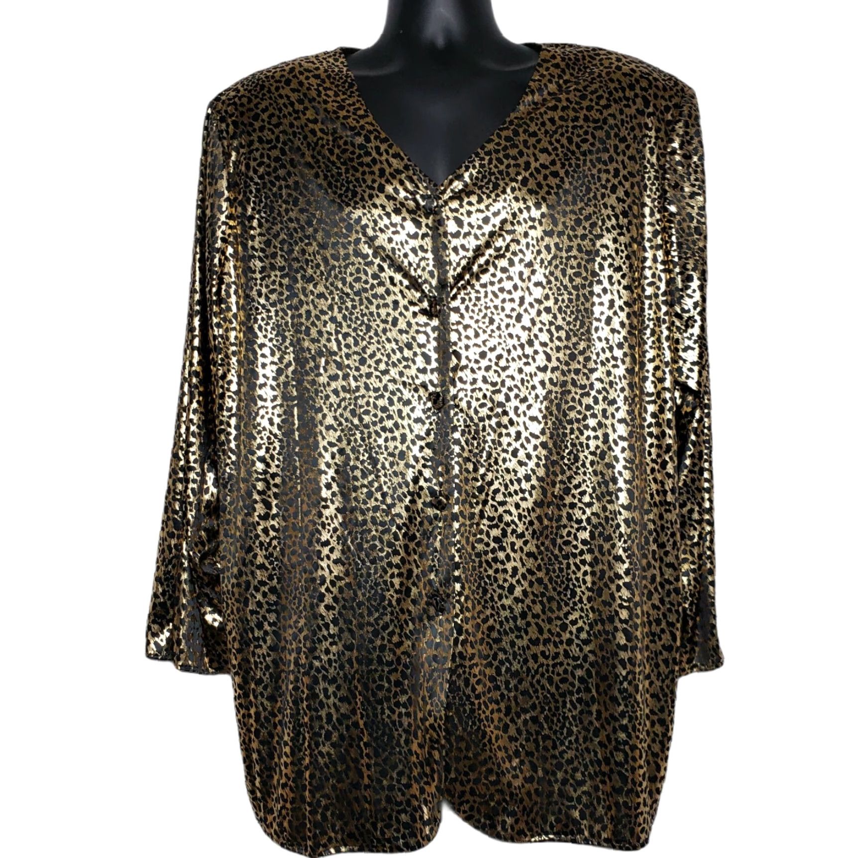 Lee VINTAGE Lauren Lee Blouse Plus 22W Cheetah Gold Boho Women 22W Hand Wash Linen? Size 3XL / US 20-22 - 3 Thumbnail