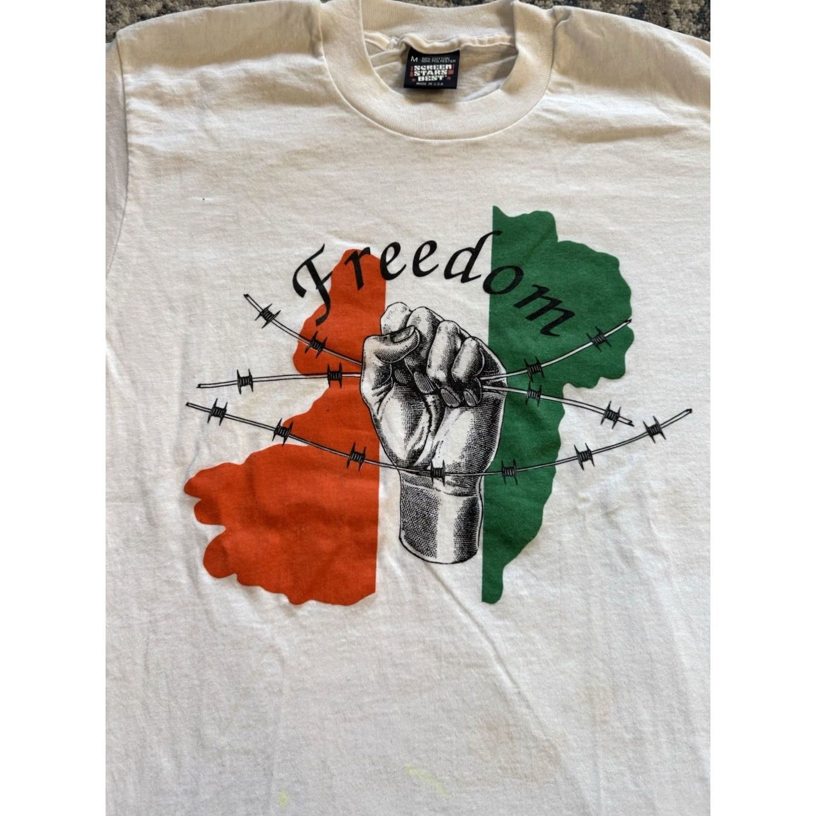 Vintage VINTAGE 80s Irish Freedom T Shirt Sz M Flag of Ireland Troubles Sinn Fein Noraid White Screen Stars Mens Size US M / EU 48-50 / 2 - 2 Thumbnail