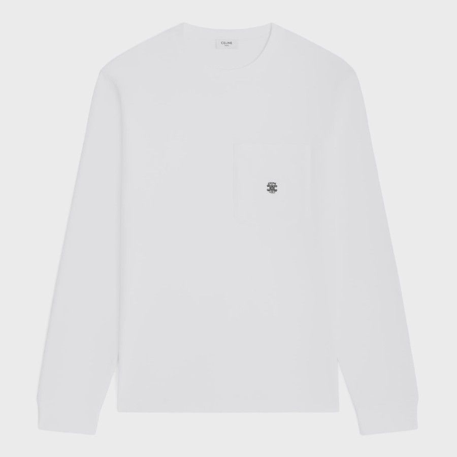 Celine o1d2blof0226 Cotton Jersey Long Sleeved T-Shirt in White Size US M / EU 48-50 / 2 - 1 Thumbnail