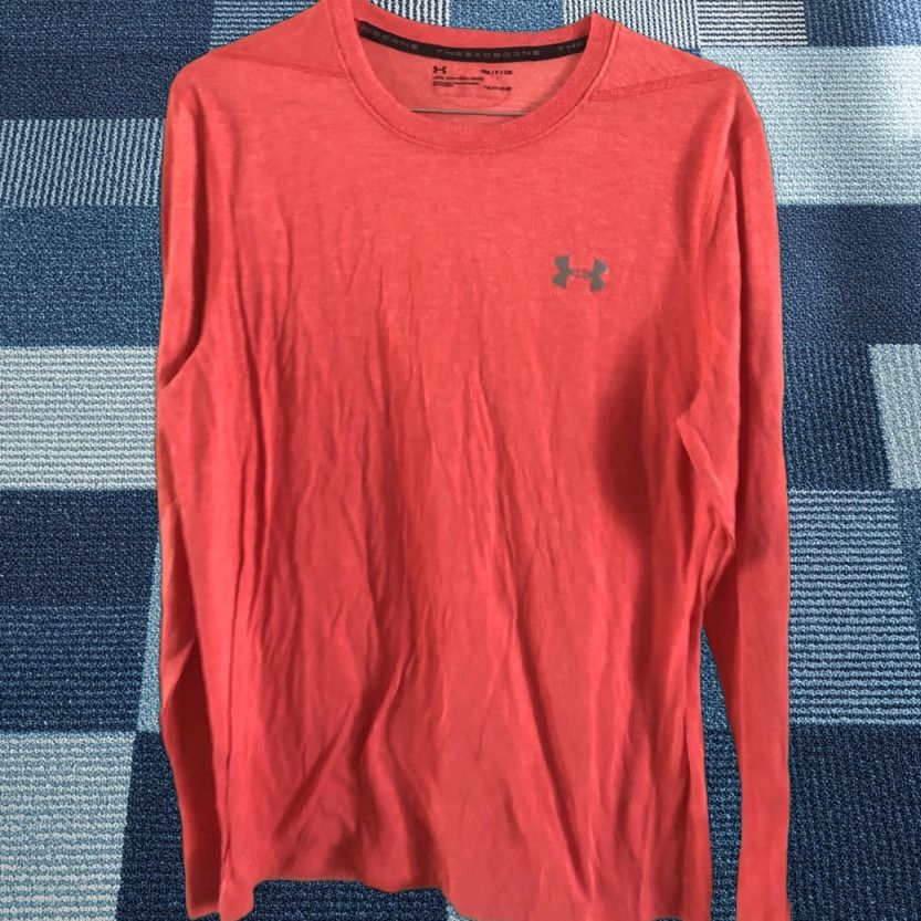 Under Armour Under Armour Mens Shirt T-Shirt Sz S Red Logo Threadborne Long Sleeve Crew Neck Pullover Athletic Activewear All Seasons Breathable Size US S / EU 44-46 / 1 - 1 Thumbnail