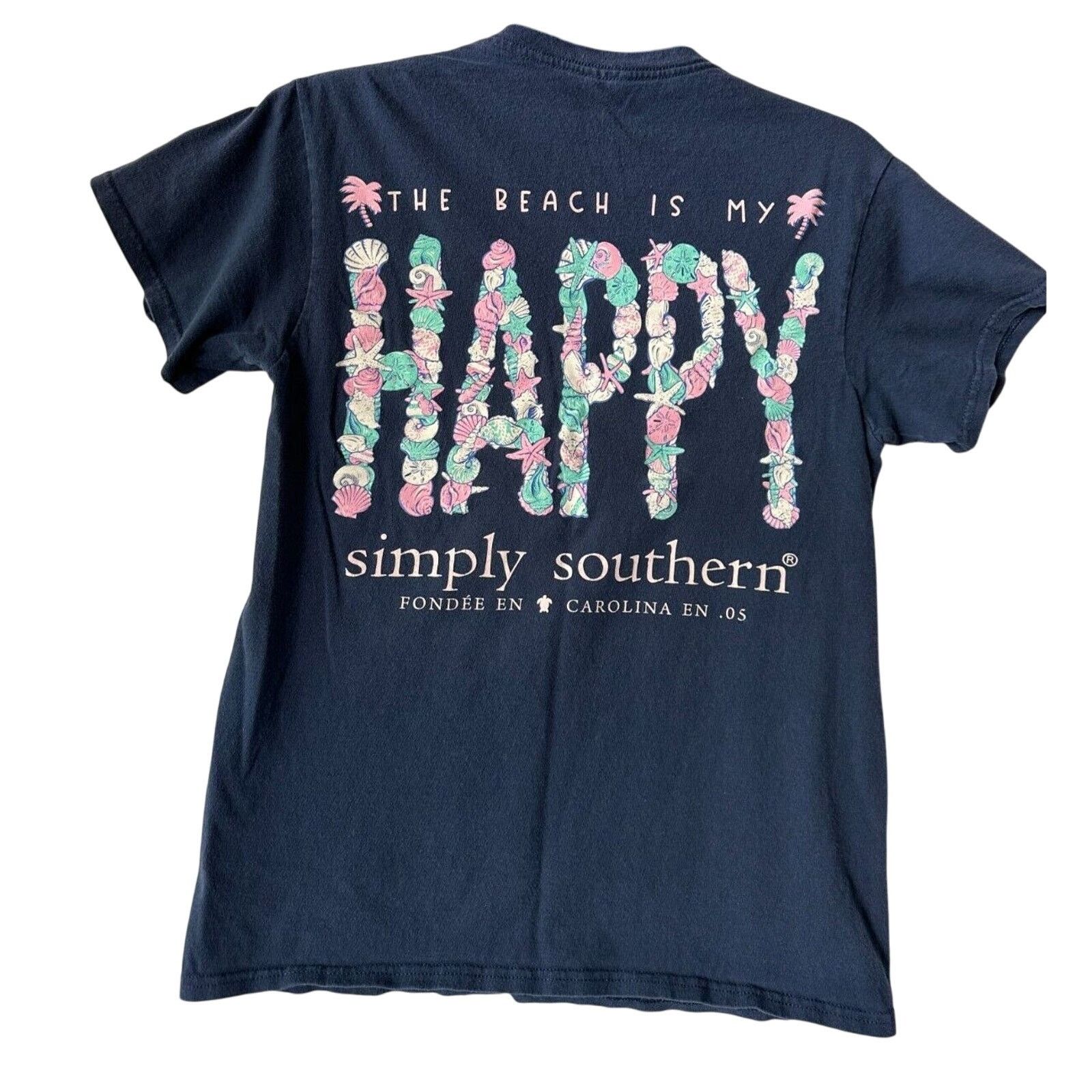 Other SIMPLY SOUTHERN "The Beach is my HAPPY" Navy Small T-shirt Size S / US 4 / IT 40 - 1 Thumbnail