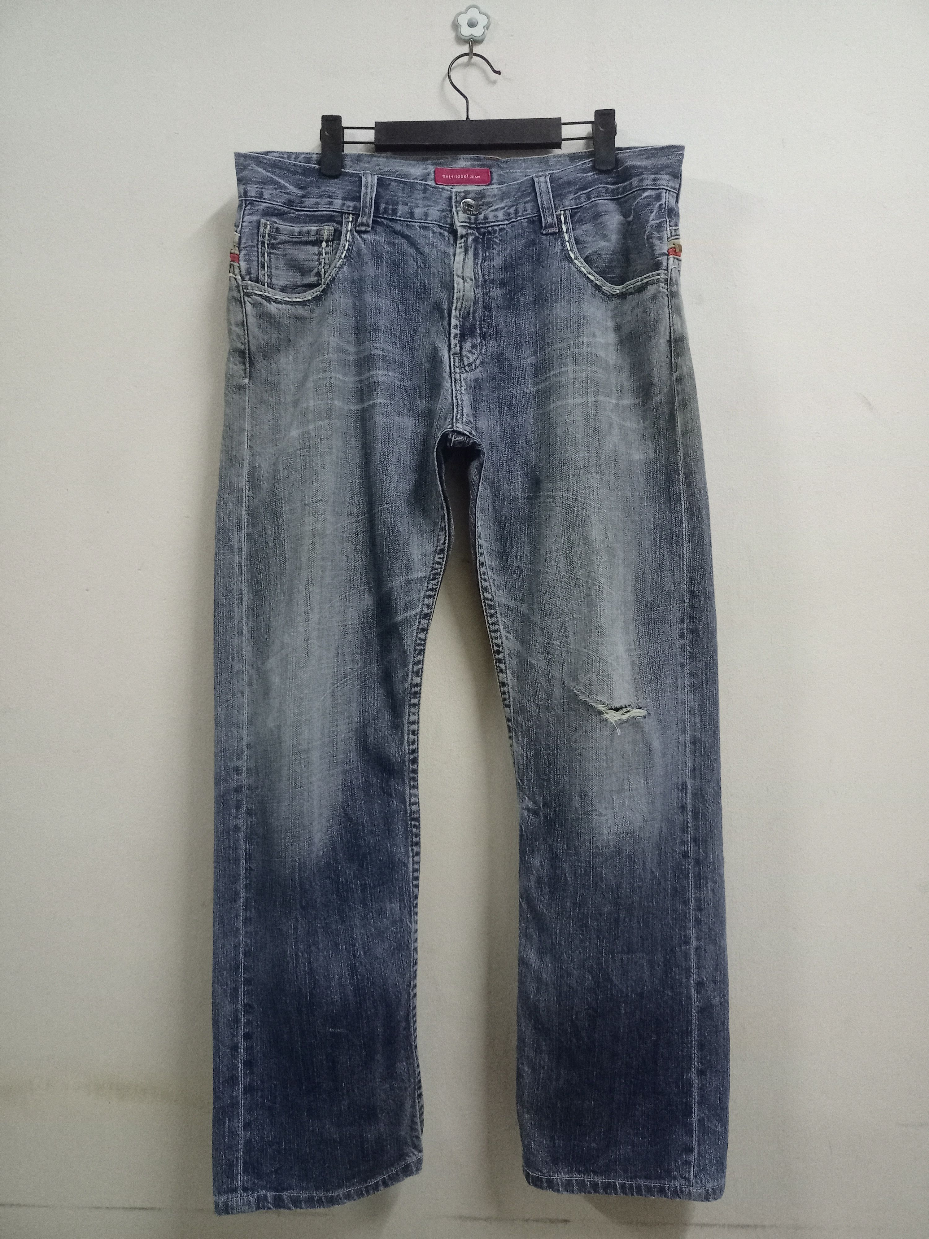 Japanese Brand Vintage Anti Label Blue Wash Distressed Baggy Jeans 35x29 Size US 35 - 1 Thumbnail