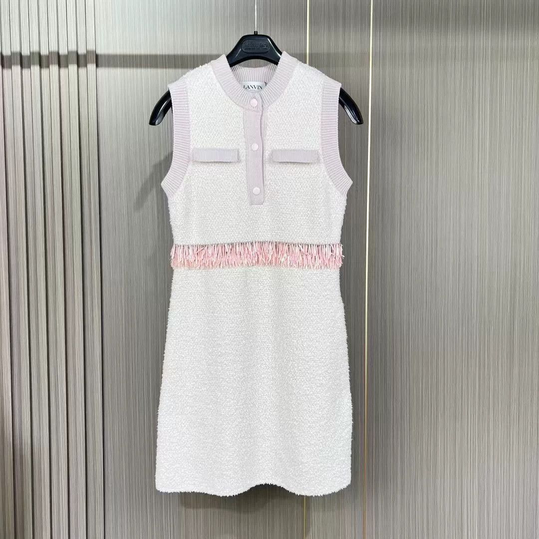 Lanvin Lanvin White Pink Sequin Cashmere Dress Size S / US 4 / IT 40 - 1 Thumbnail