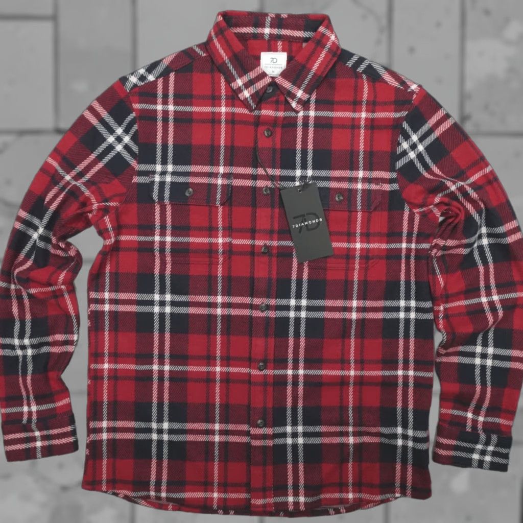 Vintage VINTAGE 7 Diamonds Generation Soft Flannel Shirt Plaid Size M Red Long Sleeve Button-Up Collared Spread Pocketed Size US M / EU 48-50 / 2 - 1 Thumbnail