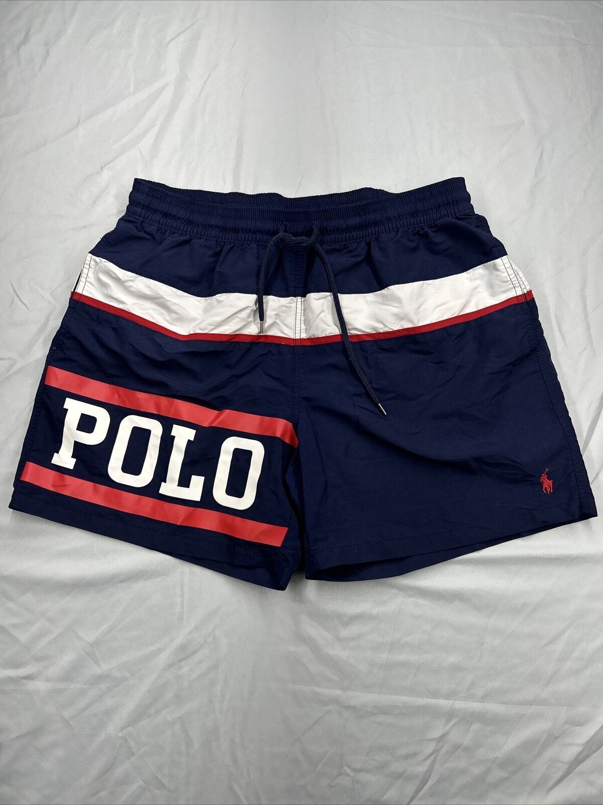 Image of Polo Ralph Laurent Stripe Spell Out Swim Men’S Trunks Size Xl, Men's