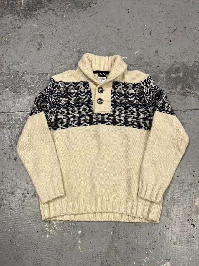 Dolce & Gabbana 2000s Dolce & Gabbana Navy Beige Buttoned Sweater Size US M / EU 48-50 / 2 - 1 Thumbnail