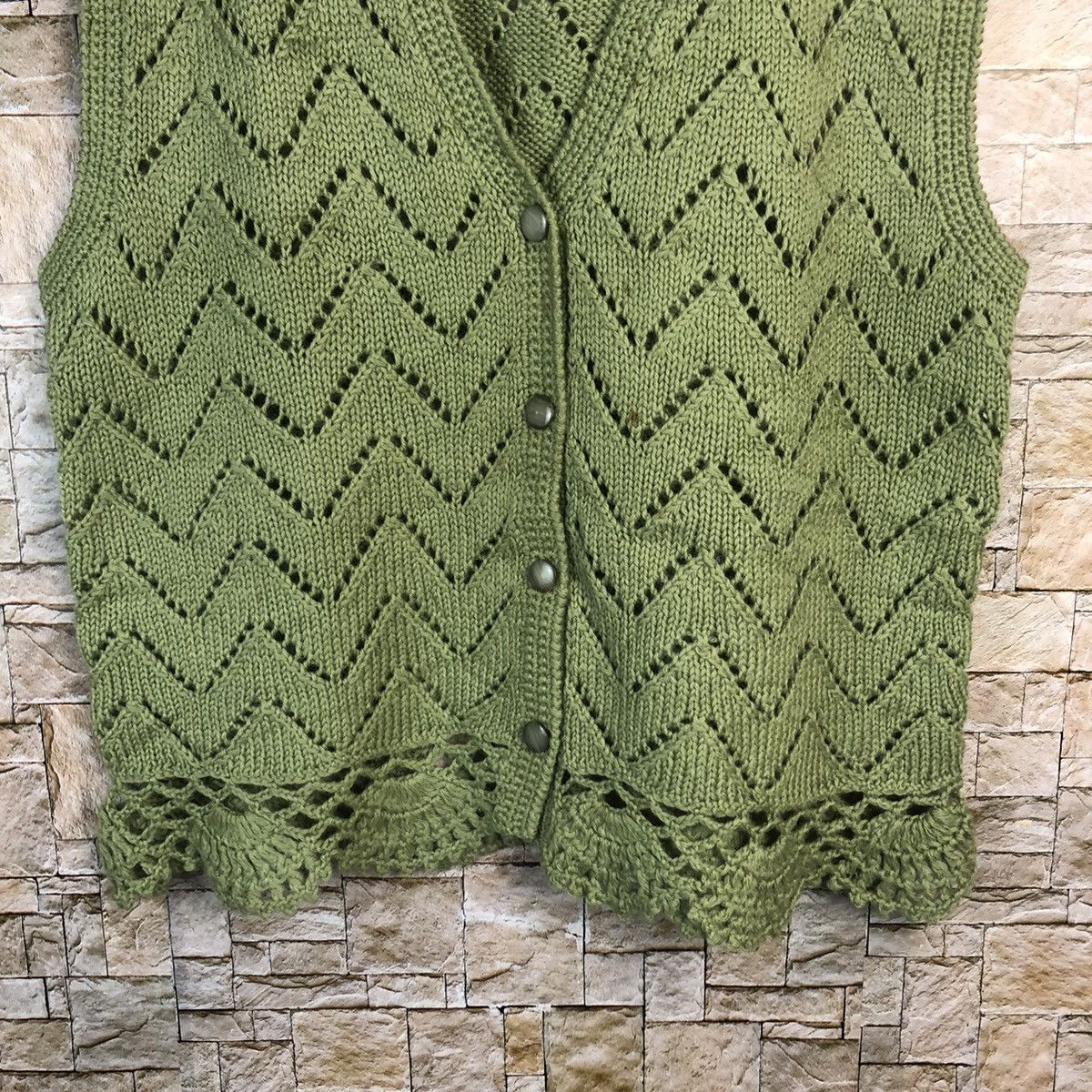 Homespun Knitwear × Japanese Brand × Vintage Japanese Brand Green Vest vintage crochet #A942 Size M / US 6-8 / IT 42-44 - 6 Thumbnail