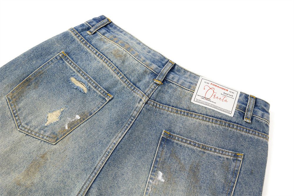 Japanese Brand × Jean Men's ink-splashed washed loose ripped dirty wide-leg jeans Size US 32 / EU 48 - 4 Thumbnail