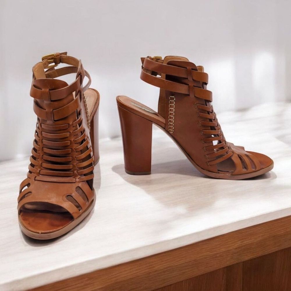 Designer Halogen sz 10 Brown Strappy Heeled Leather Sandals Size US 10 / IT 40 - 1 Thumbnail