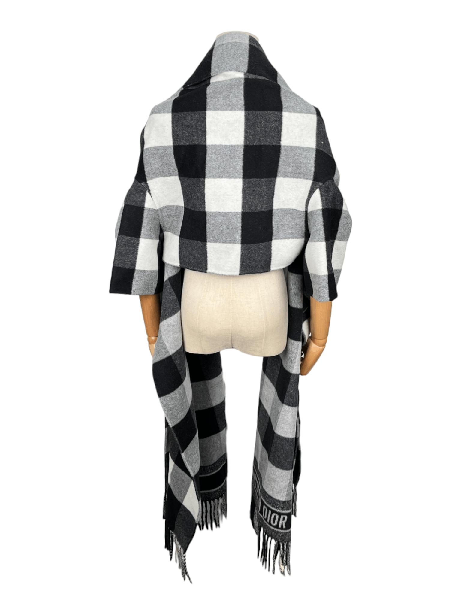 Dior Black Checkered Wool And Rabbit Hair Scarf Jacket Size ONE SIZE - 2 Thumbnail