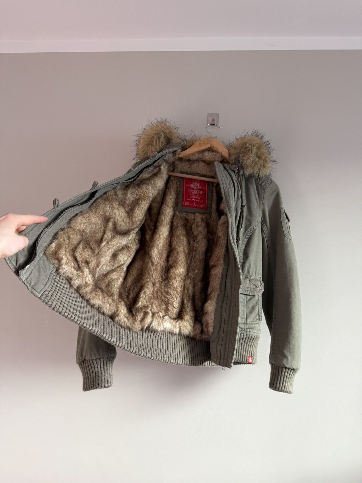 Vintage Fur Lined Aviator Bomber Jacket with Hood Size L / US 10 / IT 46 - 3 Thumbnail