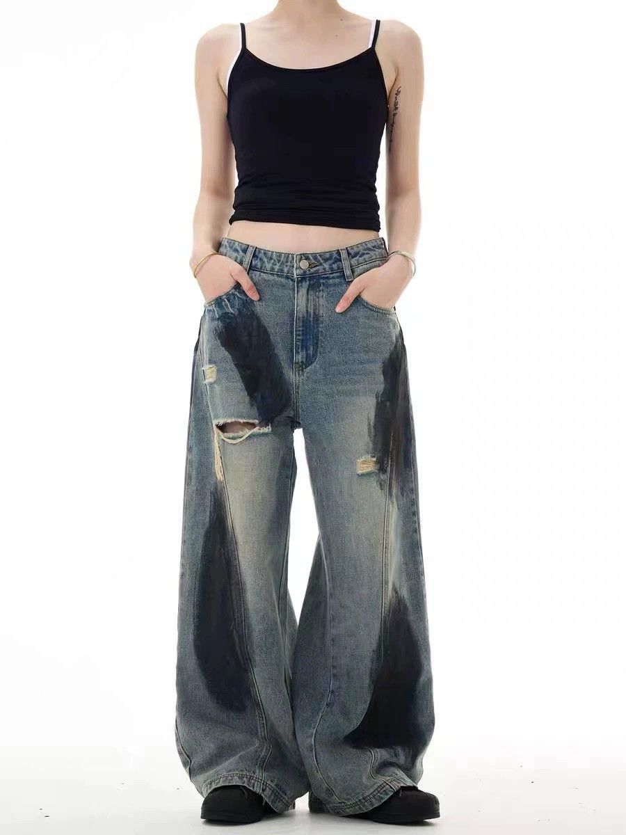 Jean American style high street ink splash hole jeans men Size US 32 / EU 48 - 4 Thumbnail
